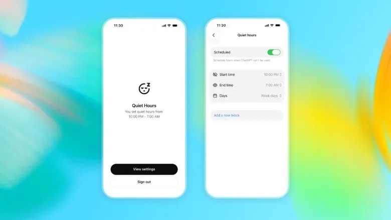 Two screenshots showing the new Quiet Hours setting for teen users.