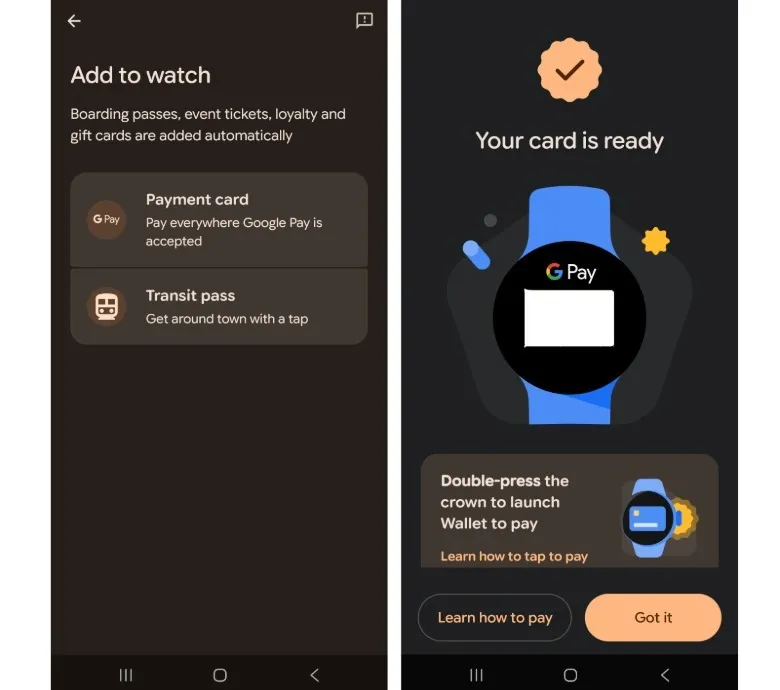 Screenshots of Google Wallet