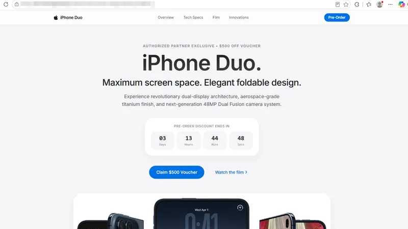Qatlanan iPhone Duo-nun saxta saytı açılan kimi iPhone-a hücum edir