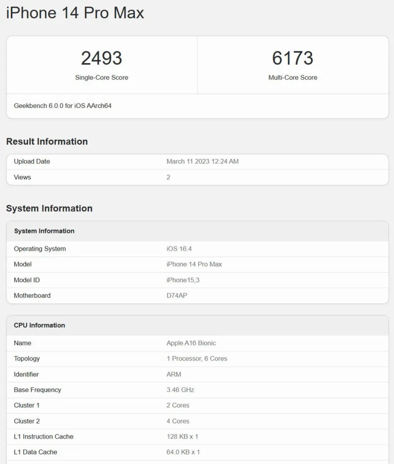 iPhone 14 A16 Bionic