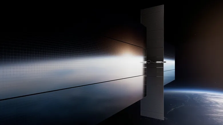 A close up shows the AI1's solar panels over as the satellite orbits in space.