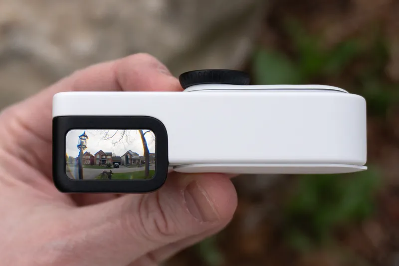 Looking down into the Insta360 Retro Viewfinder’s viewfinder.