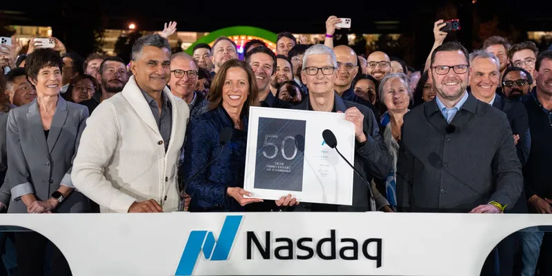 Watch Tim Cook ring the Nasdaq Opening Bell as part of Apple's 50th -  9to5Mac