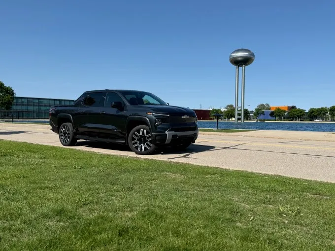 The Silverado EV poses at GM's Tech Center.