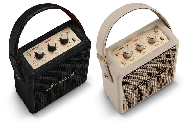 Two of Marshall’s Stockwell III wireless speakers next to each other.