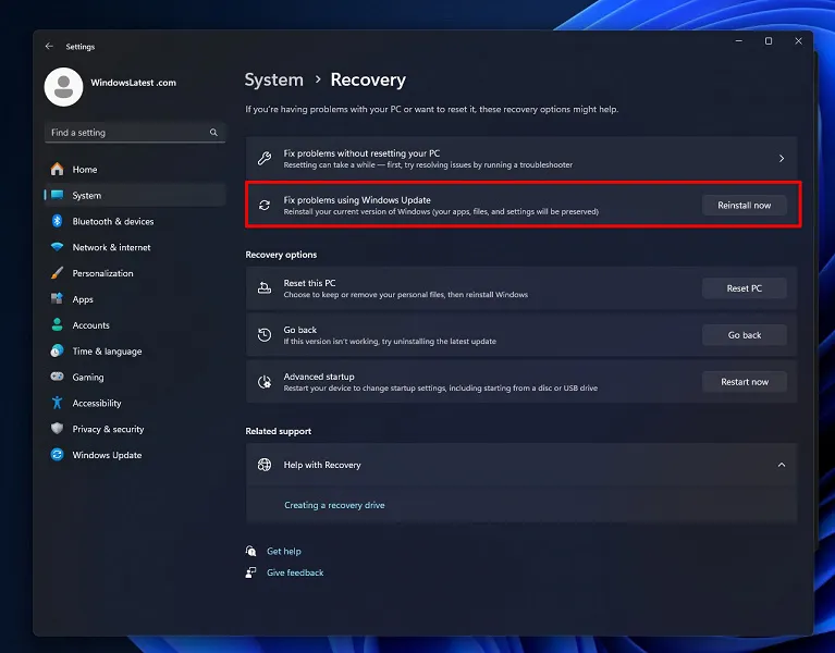 windows 11 sistemi başdan
