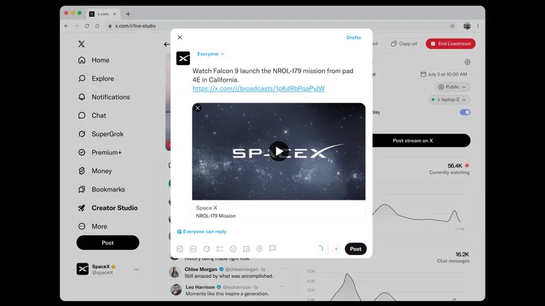 A screenshot of X live