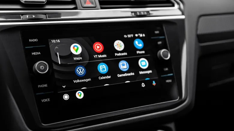 A list of Android apps on a VW car screen via Android Auto