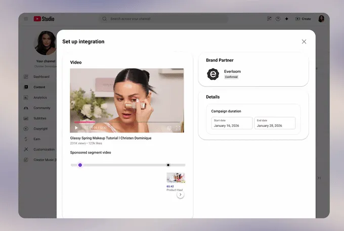An animation showing the YouTube UI for changing the inserted branding on a specific video