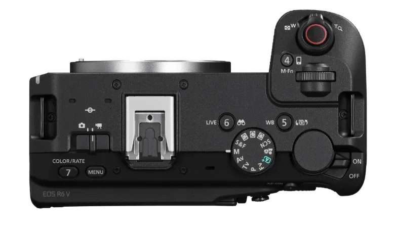 Canon EOS R6 V camera shown from the top