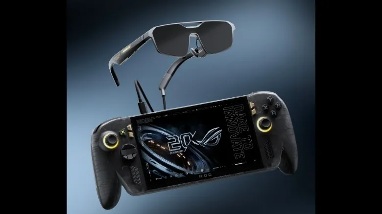 The ROG XBOX Ally X20 connected to the ROG XREAL R1 Edition 20 Gaming AR Glasses.